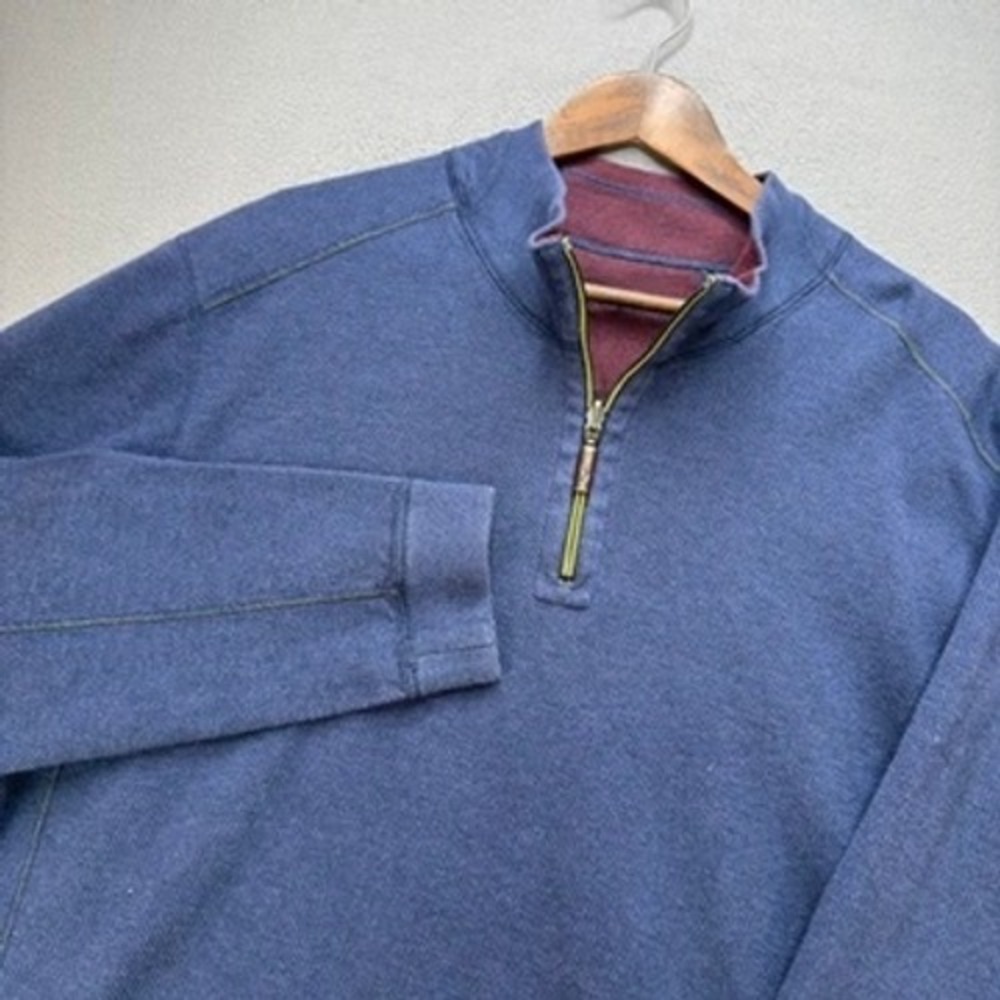 Tommy Bahama Reversible Quarter Zip Pullover Sweater Regular XL Blue Maroon Logo